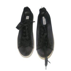 Steve Madden Black satin Lace Up Low Top Sneakers Casual‎ Shoes designer comfort